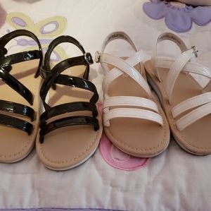 Childrens place sandals, blk and white pair